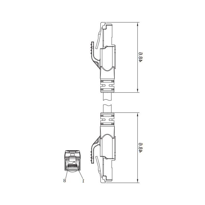 RJ45 Straight male to RJ45 straight male, double-ended precast PVC non-flexible cable, shielded, brown sheath, 0C4444-XXX 